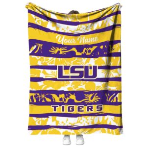 personalized lsu tigers floral stripes purple white blanket best selling