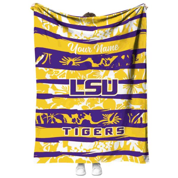 personalized lsu tigers floral stripes purple white blanket best selling