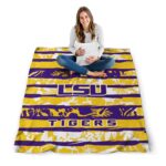personalized lsu tigers floral stripes purple white blanket high quality