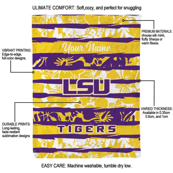 personalized lsu tigers floral stripes purple white blanket new arrival
