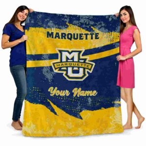personalized marquette golden eagles grunge streaks blue blanket fashion forward