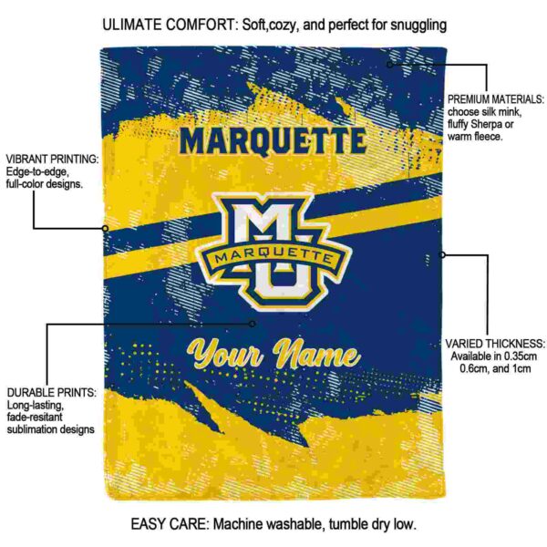 personalized marquette golden eagles grunge streaks blue blanket new arrival