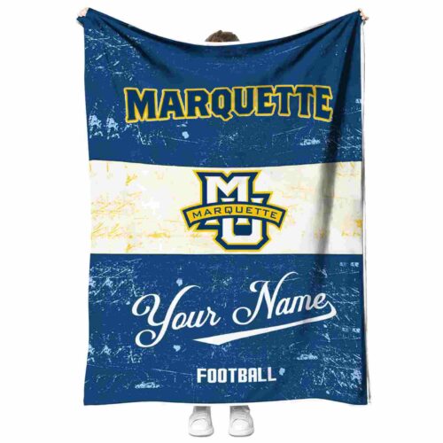 personalized marquette golden eagles grunge texture blue white blanket best selling