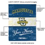 personalized marquette golden eagles grunge texture blue white blanket best selling