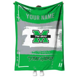 personalized marshall thundering herd paint strokes green white blanket best selling
