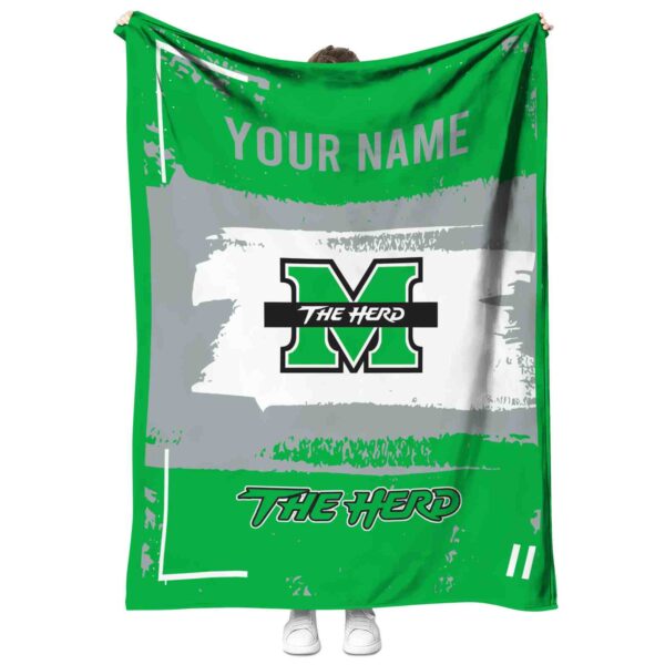 personalized marshall thundering herd paint strokes green white blanket best selling