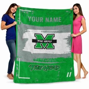 personalized marshall thundering herd paint strokes green white blanket fashion forward