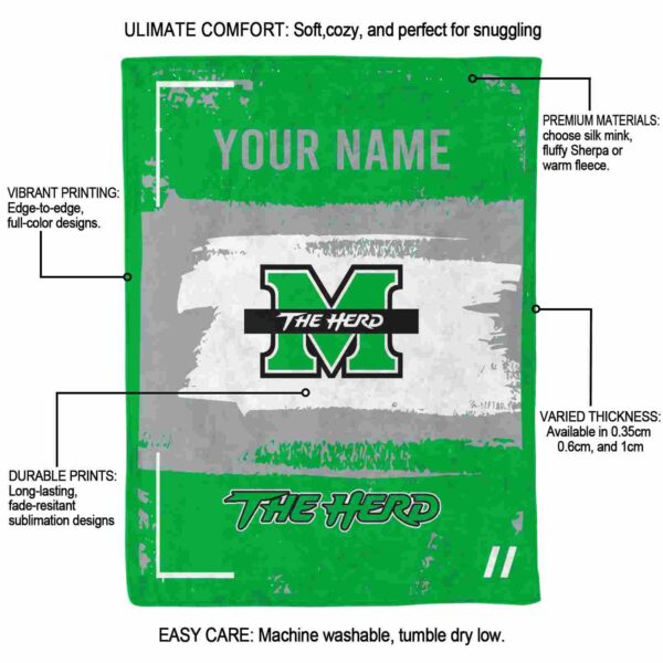 personalized marshall thundering herd paint strokes green white blanket new arrival