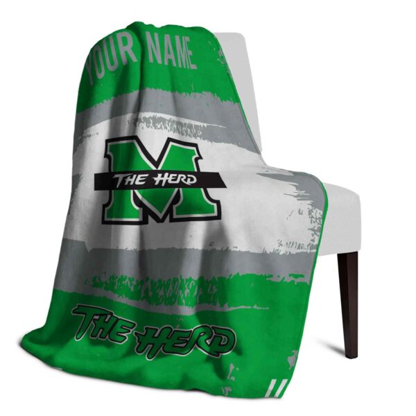 personalized marshall thundering herd paint strokes green white blanket top rated