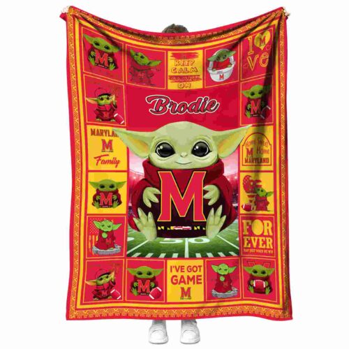 personalized maryland terrapins baby yoda red blanket best selling