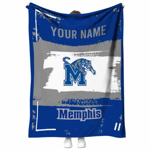 personalized memphis tigers paint strokes blue white blanket best selling