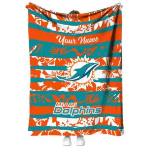 personalized miami dolphins floral stripes aqua white blanket best selling
