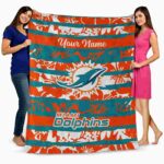 personalized miami dolphins floral stripes aqua white blanket best selling