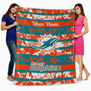 personalized miami dolphins floral stripes aqua white blanket fashion forward