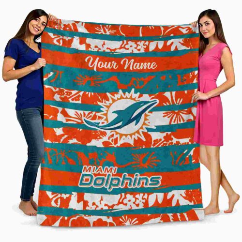 personalized miami dolphins floral stripes aqua white blanket fashion forward
