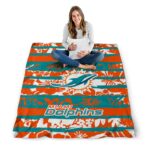 personalized miami dolphins floral stripes aqua white blanket best selling