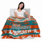 personalized miami dolphins floral stripes aqua white blanket best selling