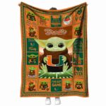 personalized miami hurricanes baby yoda orange blanket best selling