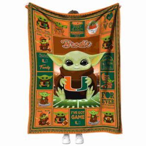 personalized miami hurricanes baby yoda orange blanket best selling