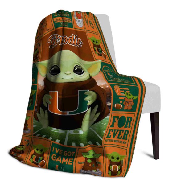 personalized miami hurricanes baby yoda orange blanket top rated