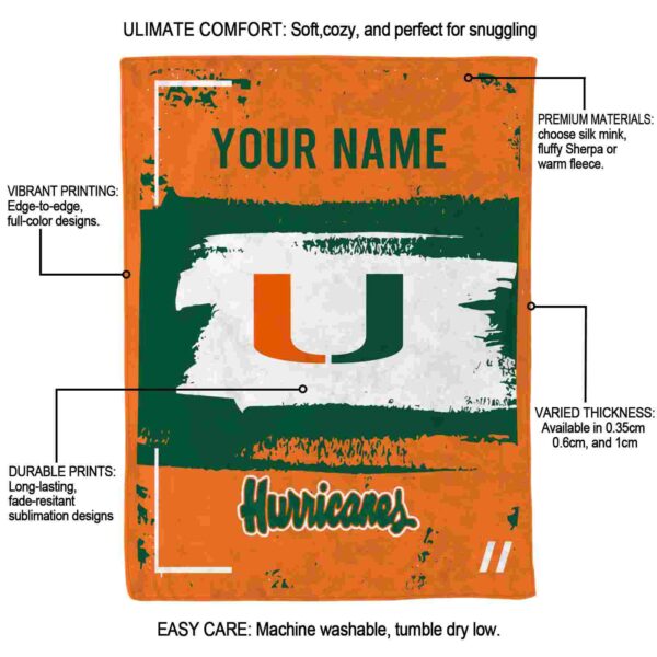 personalized miami hurricanes paint strokes orange white blanket new arrival
