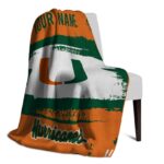 personalized miami hurricanes paint strokes orange white blanket top rated
