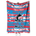 personalized miami marlins floral stripes blue white blanket best selling