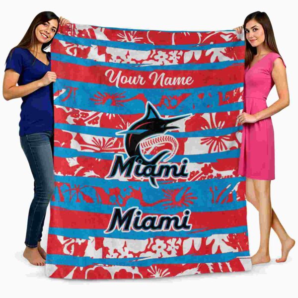personalized miami marlins floral stripes blue white blanket fashion forward