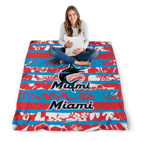 personalized miami marlins floral stripes blue white blanket high quality