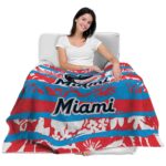personalized miami marlins floral stripes blue white blanket latest model