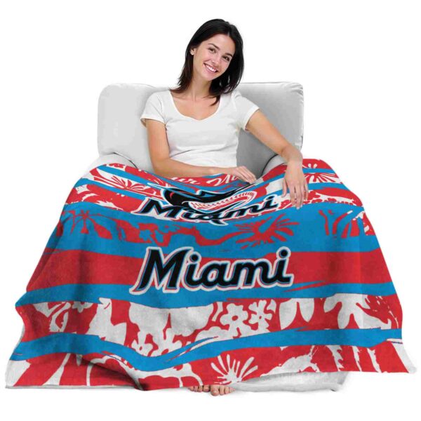 personalized miami marlins floral stripes blue white blanket latest model