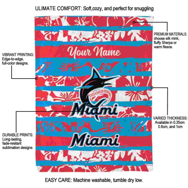 personalized miami marlins floral stripes blue white blanket new arrival