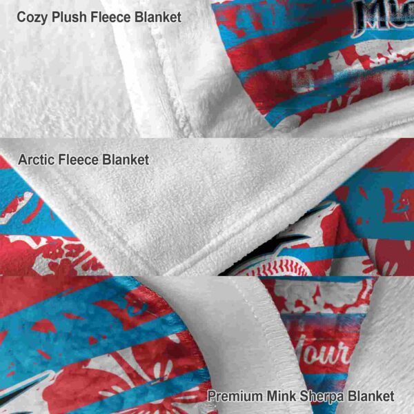 personalized miami marlins floral stripes blue white blanket premium grade