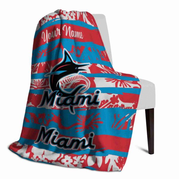 personalized miami marlins floral stripes blue white blanket top rated