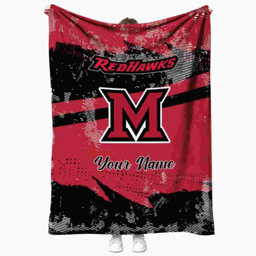 personalized miami redhawks grunge streaks red blanket best selling