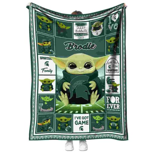 personalized michigan state spartans baby yoda green blanket best selling