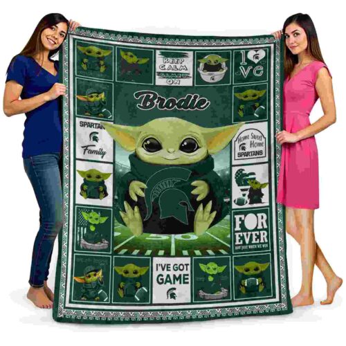 personalized michigan state spartans baby yoda green blanket fashion forward
