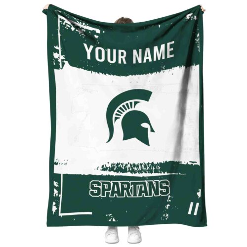 personalized michigan state spartans paint strokes green white blanket best selling