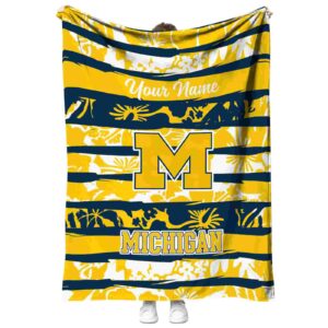 personalized michigan wolverines floral stripes blue white blanket best selling