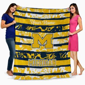 personalized michigan wolverines floral stripes blue white blanket fashion forward
