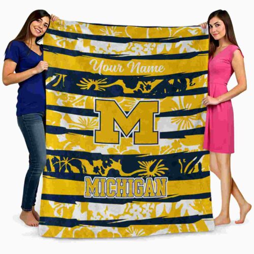 personalized michigan wolverines floral stripes blue white blanket fashion forward