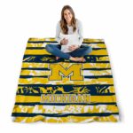 personalized michigan wolverines floral stripes blue white blanket high quality