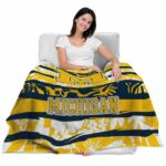 personalized michigan wolverines floral stripes blue white blanket latest model