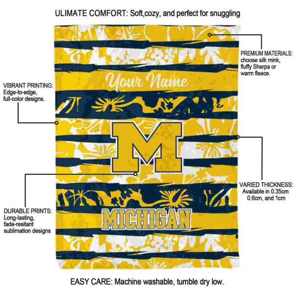personalized michigan wolverines floral stripes blue white blanket new arrival