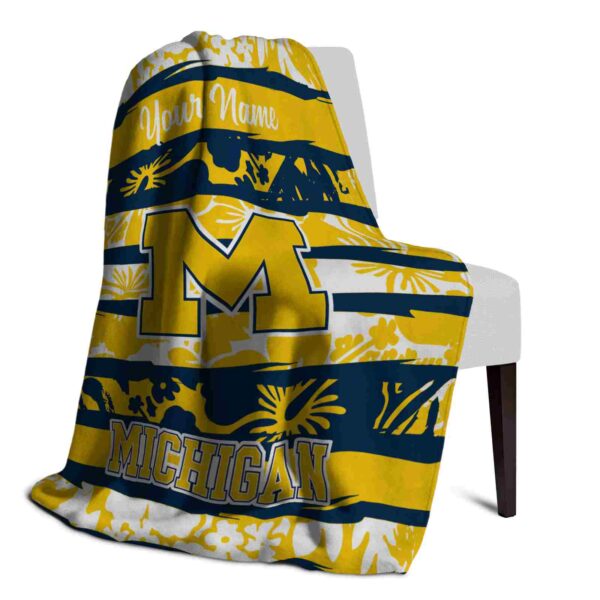 personalized michigan wolverines floral stripes blue white blanket top rated