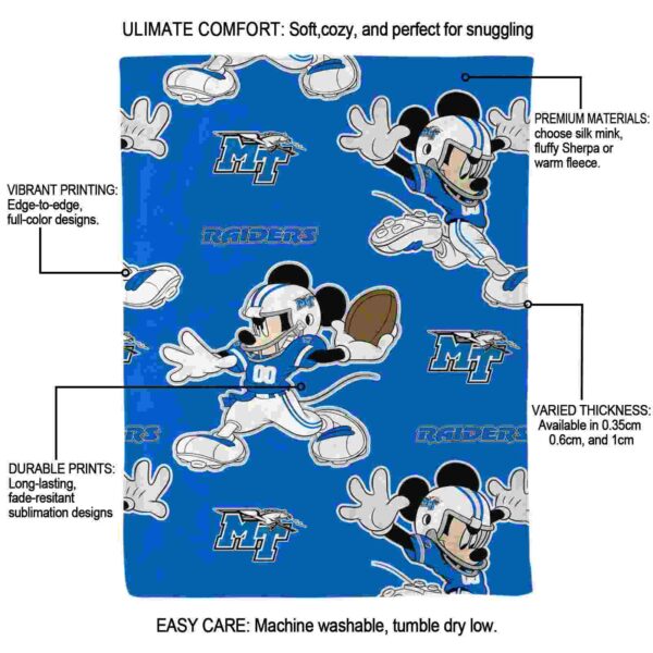 personalized middle tennessee blue raiders mickey blue blanket new arrival