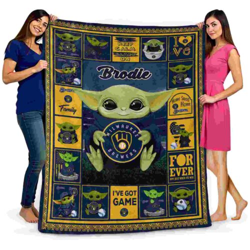personalized milwaukee brewers baby yoda navy blue blanket fashion forward
