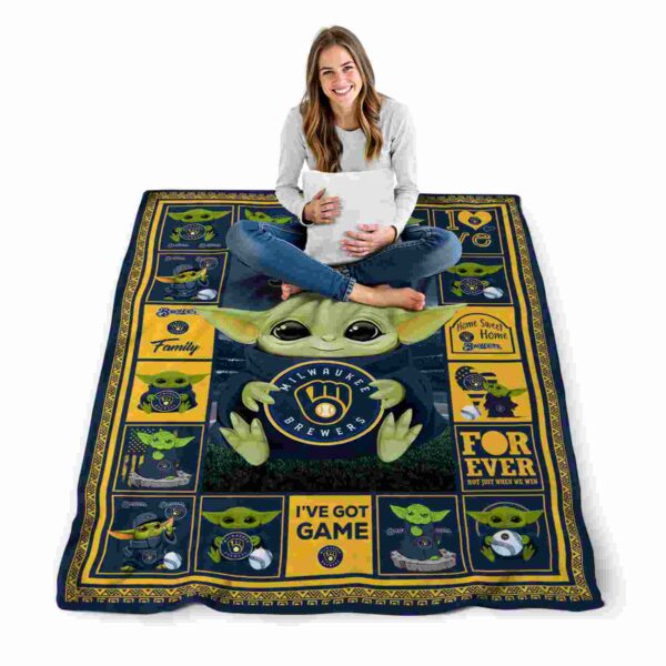personalized milwaukee brewers baby yoda navy blue blanket high quality