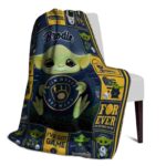 personalized milwaukee brewers baby yoda navy blue blanket top rated