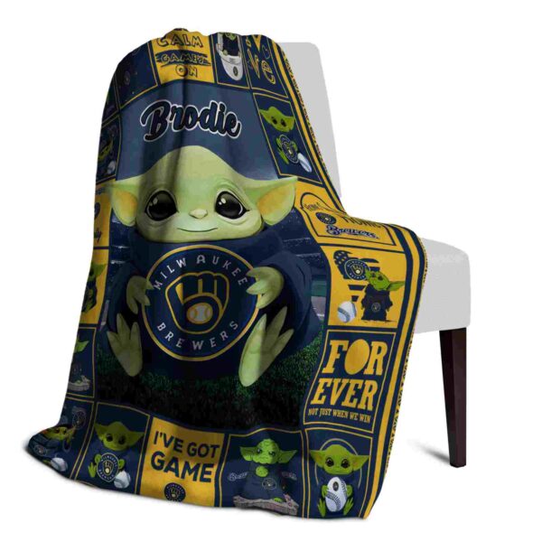 personalized milwaukee brewers baby yoda navy blue blanket top rated